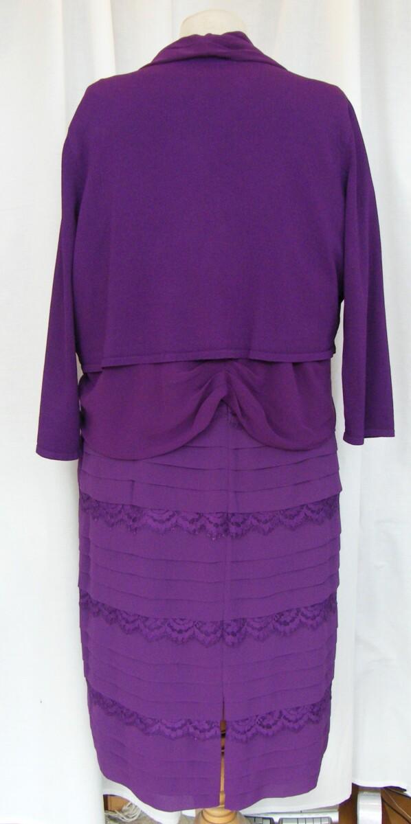 Jacques Vert BYZANTIUM RANGE PURPLE CHIFFON LACE & SHUTTER PLEAT DRESS MATCHING PURPLE KNITTED & CHIFFON SHRUG