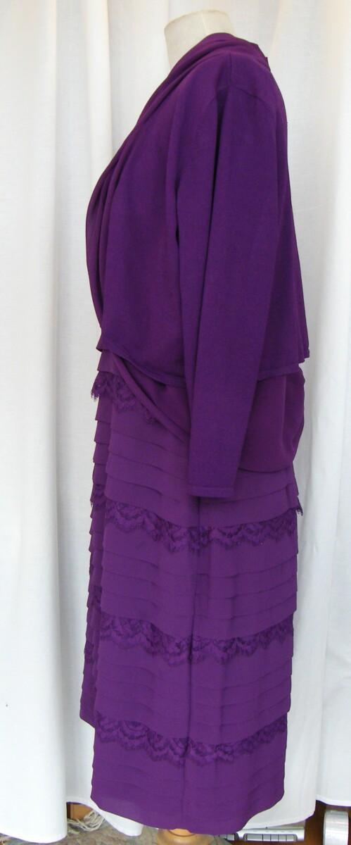 Jacques Vert BYZANTIUM RANGE PURPLE CHIFFON LACE & SHUTTER PLEAT DRESS MATCHING PURPLE KNITTED & CHIFFON SHRUG