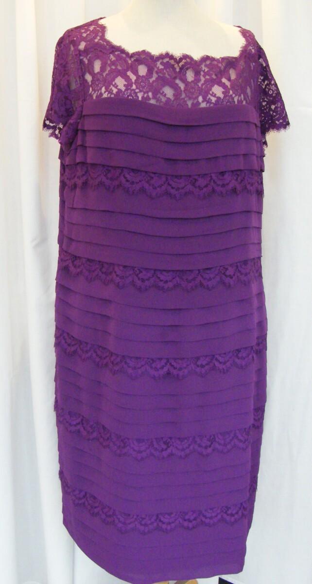 Jacques Vert BYZANTIUM RANGE PURPLE CHIFFON LACE & SHUTTER PLEAT DRESS MATCHING PURPLE KNITTED & CHIFFON SHRUG