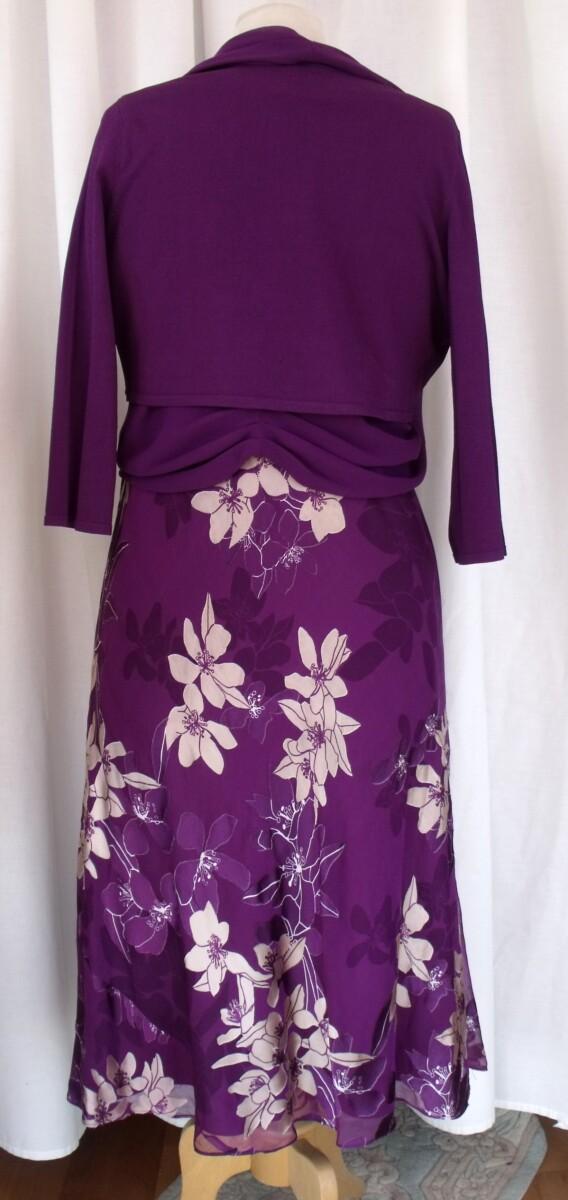 Jacques Vert BYZANTIUM RANGE PURPLE & GOLD SILK DEVORE DRESS MATCHING KNITTED PURPLE CARDIGAN