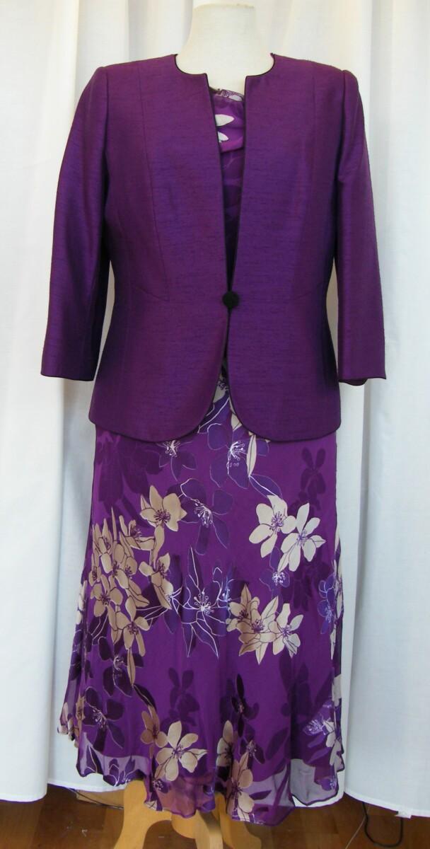 jacques vert BYZANTIUM RANGE PURPLE & GOLD SILK DEVORE DRESS MATCHING PURPLE JACKET