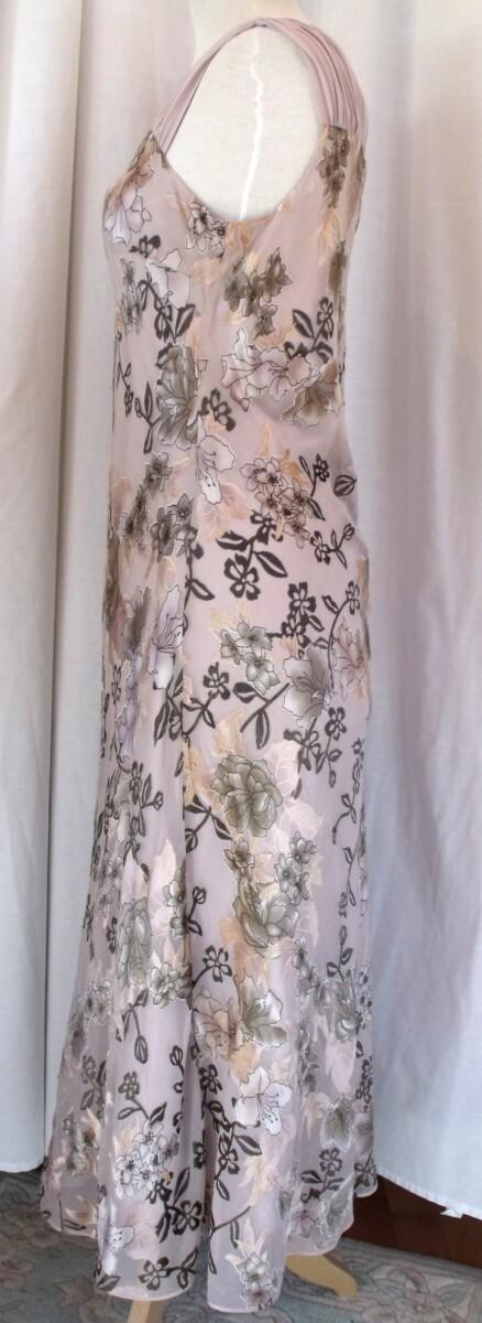 Jacques Vert CAFE SOCIETY RANGE 16% SILK DEVORE MAXI DRESS IN SHADES OF LIGHT & DARK COFFEE & ICED PINK JACKET