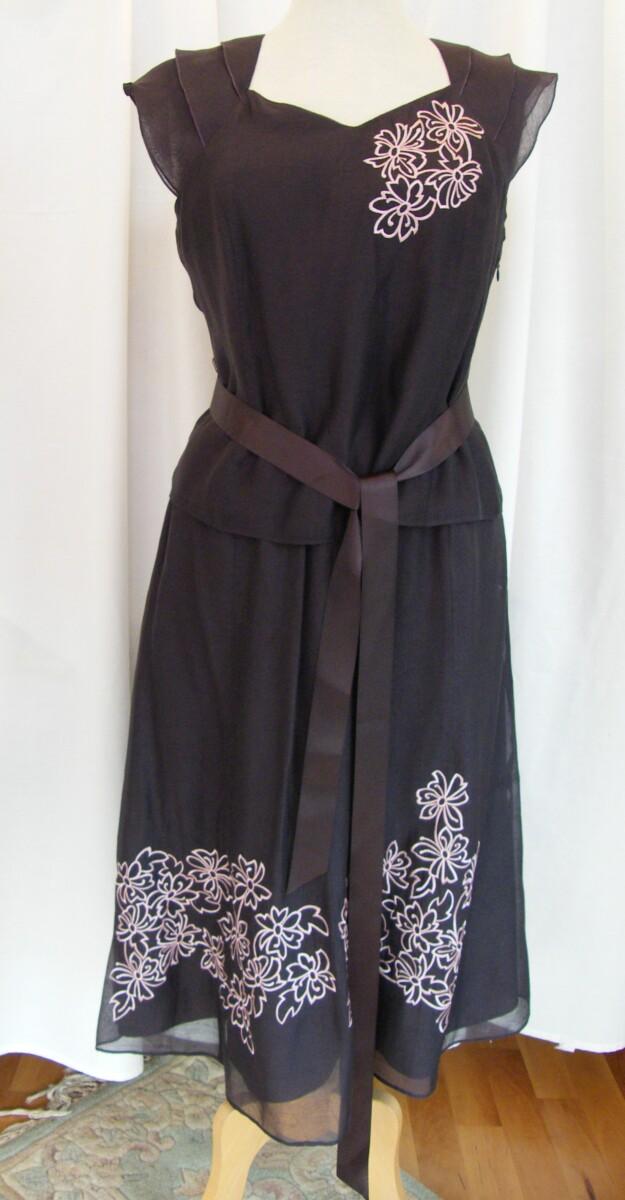 Jacques Vert CAFE SOCIETY RANGE DARK COFFEE MUSLIN SKIRT & TOP ICE PINK EMBROIDERY & ICED PINK JACKET