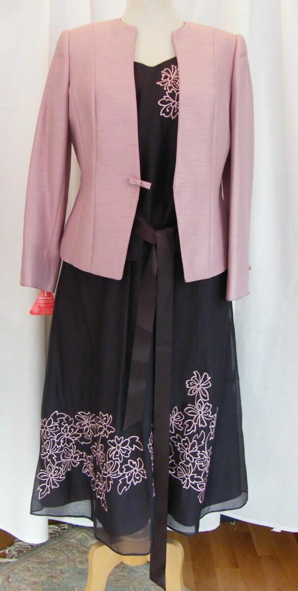 jacques vert CAFE SOCIETY RANGE DARK COFFEE MUSLIN SKIRT & TOP ICE PINK EMBROIDERY & ICED PINK JACKET