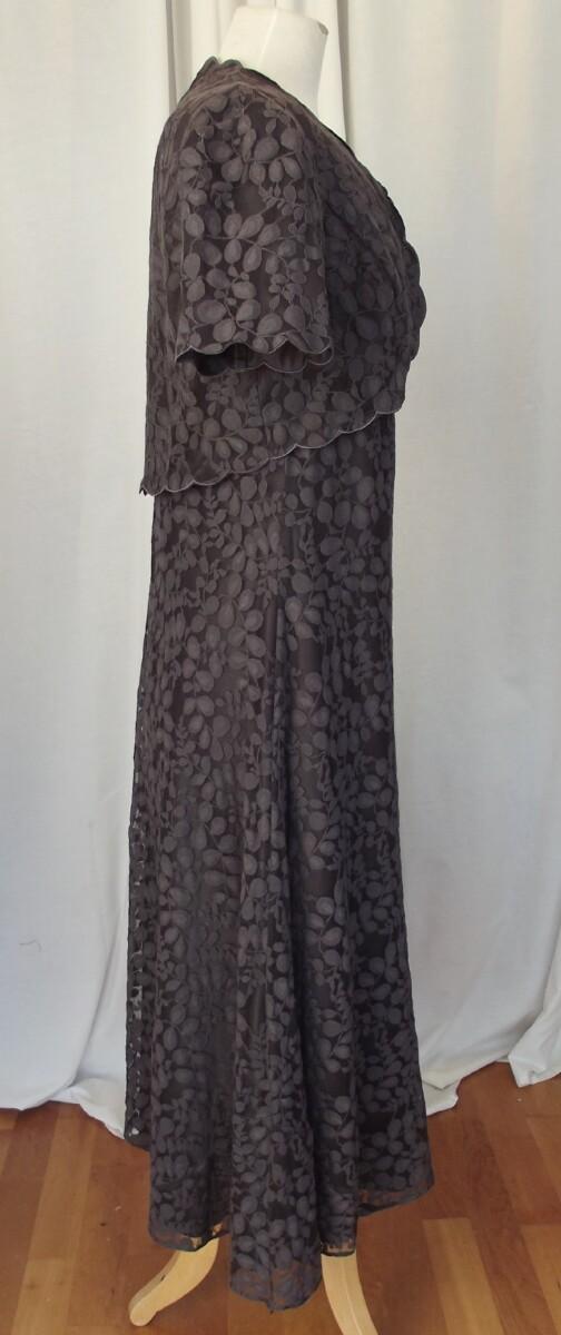 Jacques Vert CAFE SOCIETY RANGE ESPRESSO COFFEE HONESTY LEAF LACE DRESS MATCHING HONESTY LEAF LACE SHRUG