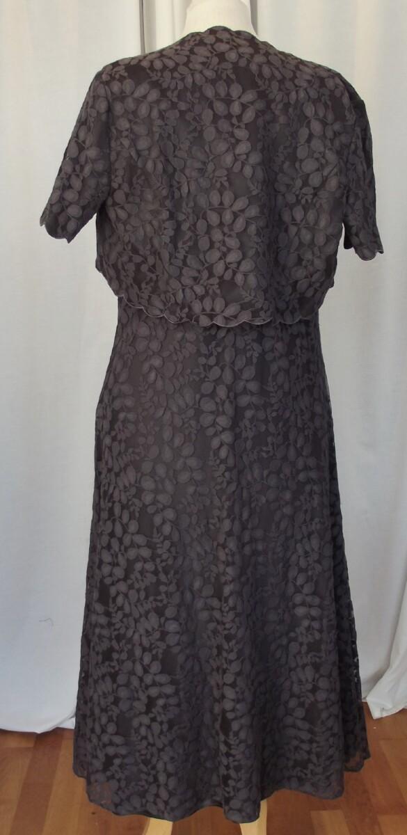 Jacques Vert CAFE SOCIETY RANGE ESPRESSO COFFEE HONESTY LEAF LACE DRESS MATCHING HONESTY LEAF LACE SHRUG