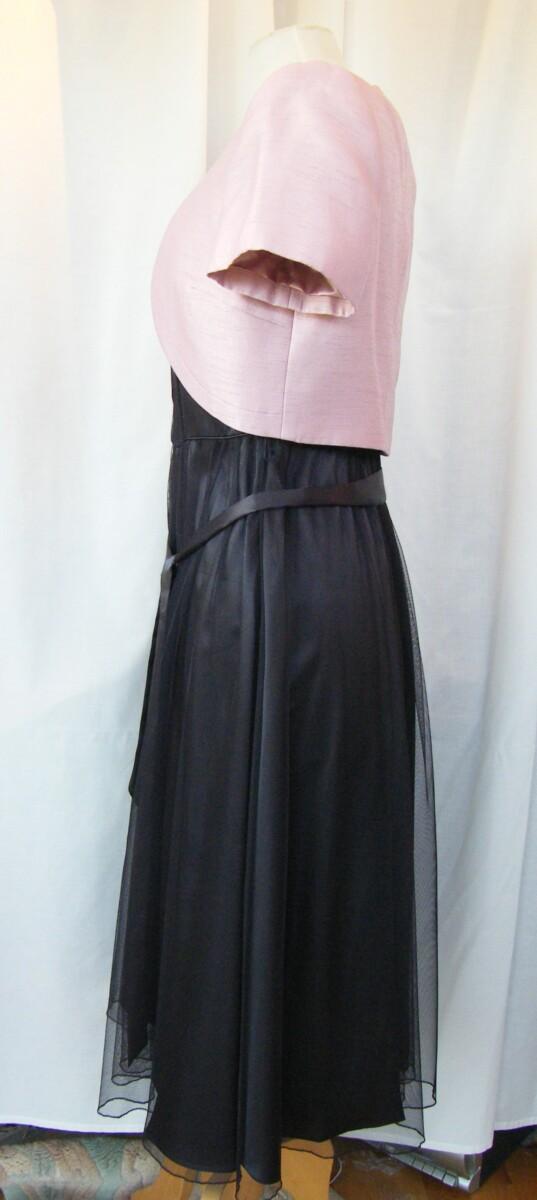 Jacques Vert CAFE SOCIETY RANGE ESPRESSO COFFEE NET & SATIN PROM DRESS & ICED PINK SHORT JACKET