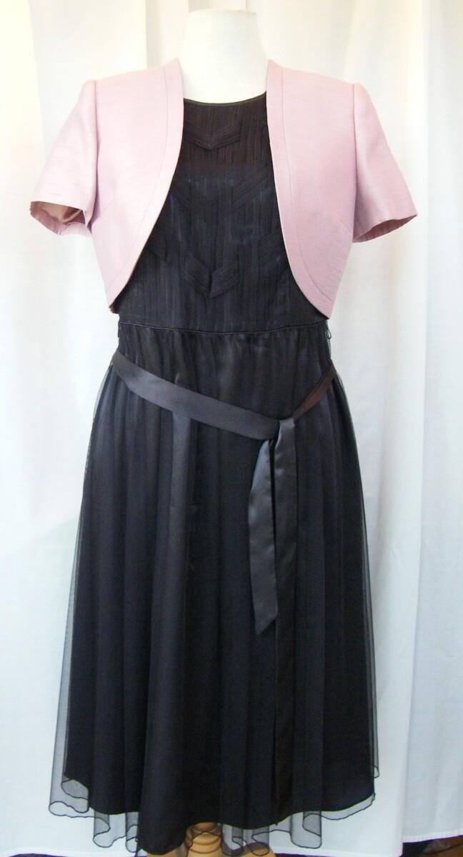 jacques vert CAFE SOCIETY RANGE ESPRESSO COFFEE NET & SATIN PROM DRESS & ICED PINK SHORT JACKET