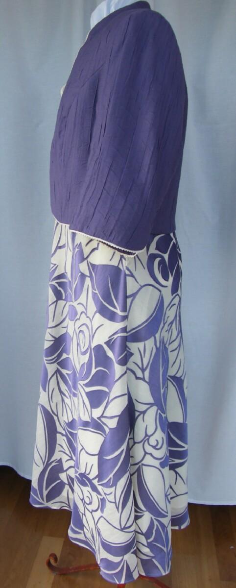 Jacques Vert CAMPANULA RANGE IVORY CREPE CHIFFON PURPLE DEVORE FIT & FLARE DRESS PURPLE NOTCH NECK SHORT JACKET