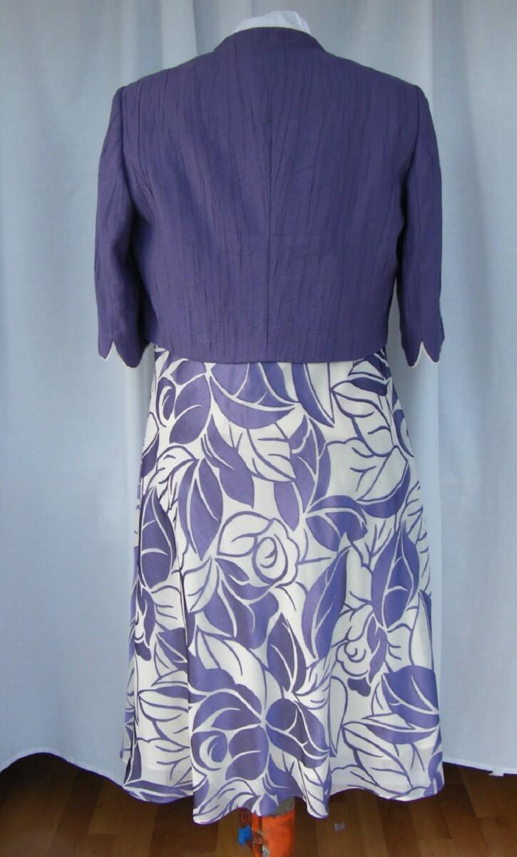 Jacques Vert CAMPANULA RANGE IVORY CREPE CHIFFON PURPLE DEVORE FIT & FLARE DRESS PURPLE NOTCH NECK SHORT JACKET