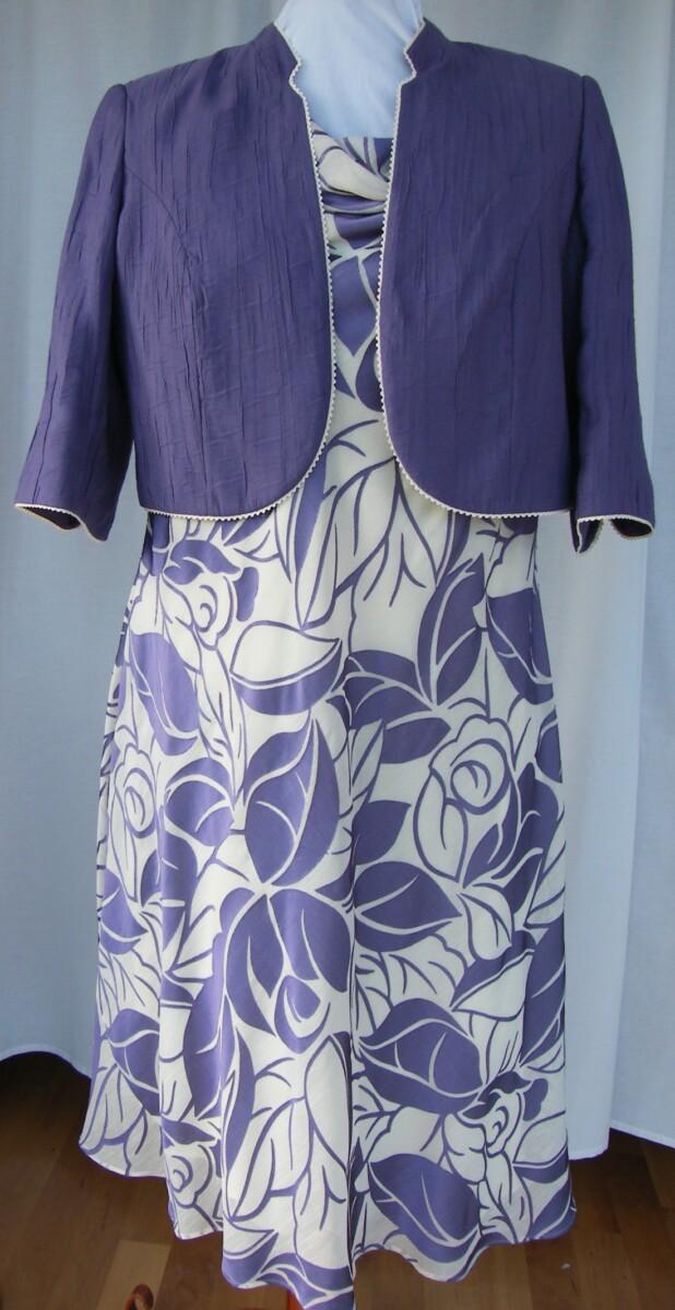 jacques vert CAMPANULA RANGE IVORY CREPE CHIFFON PURPLE DEVORE FIT & FLARE DRESS PURPLE NOTCH NECK SHORT JACKET