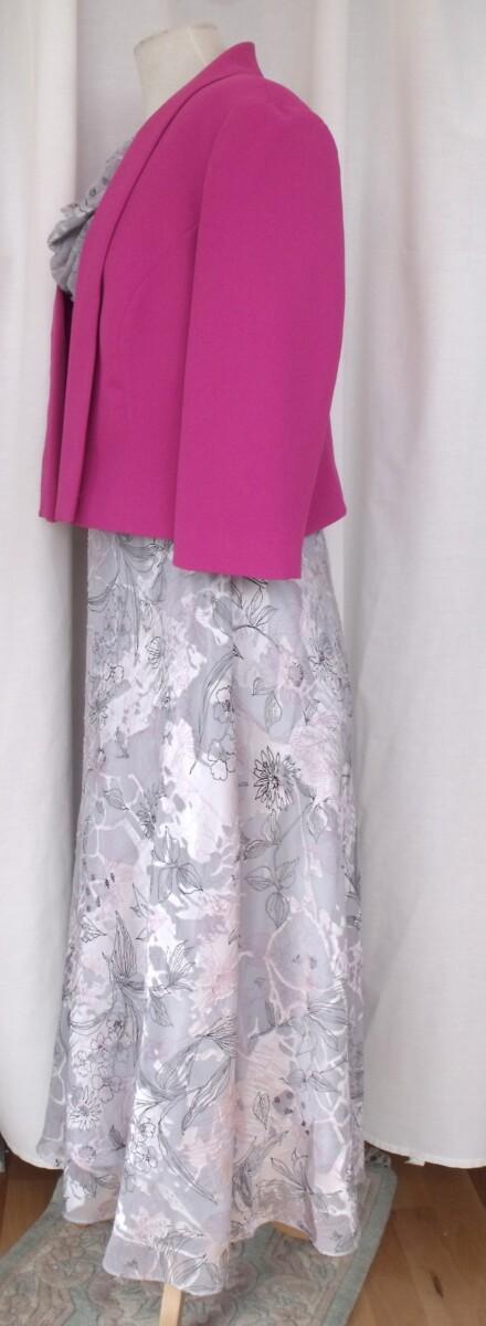 Jacques Vert CERISE & GREY CRYSTAL DEVORE DRESS & CERISE CREPE DRAPE JACKET