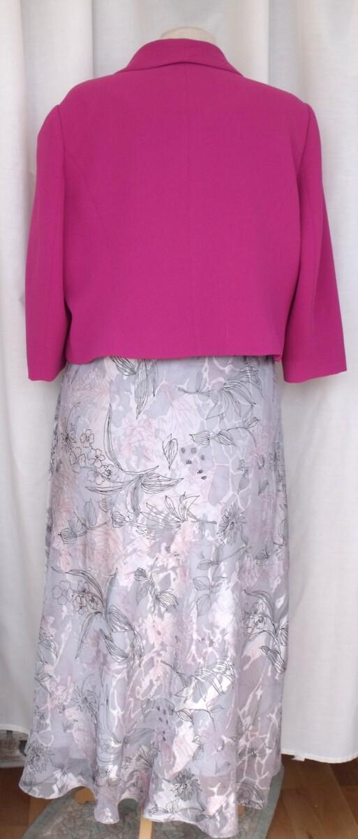 Jacques Vert CERISE & GREY CRYSTAL DEVORE DRESS & CERISE CREPE DRAPE JACKET