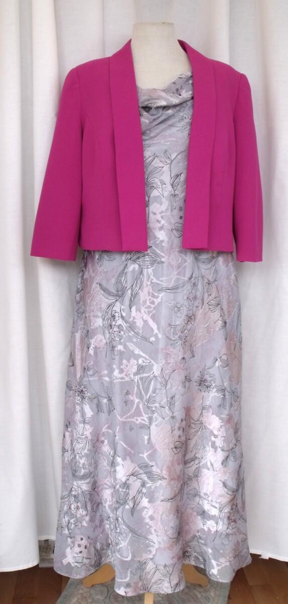 jacques vert CERISE & GREY CRYSTAL DEVORE DRESS & CERISE CREPE DRAPE JACKET
