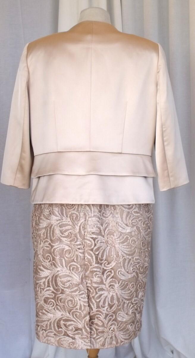 Jacques Vert CHAMPAGNE GOLD RIBBON LACE SHIFT DRESS & CHAMPAGNE GOLD SATIN JACKET BLACK APPLIQUE