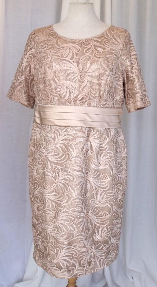 Jacques Vert CHAMPAGNE GOLD RIBBON LACE SHIFT DRESS & CHAMPAGNE GOLD SATIN JACKET BLACK APPLIQUE