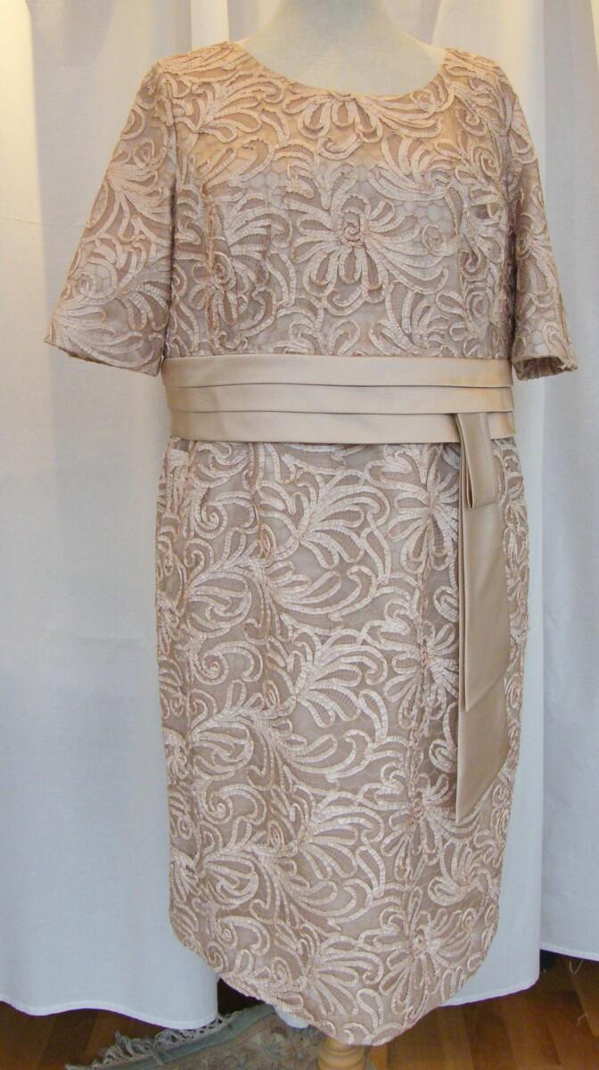 Jacques Vert CHAMPAGNE GOLD RIBBON LACE SHIFT DRESS SIZE 24 CHAMPAGNE GOLD SATIN JACKET SIZE 22