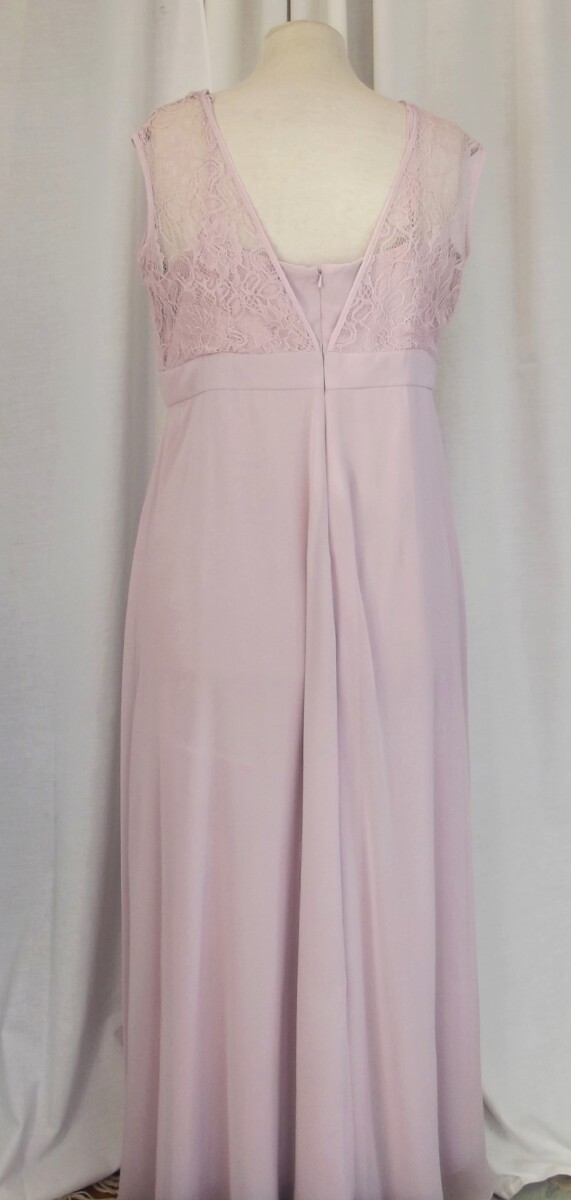 Jacques Vert CLOVER PINK FLOOR LENGTH EVENING GOWN SHEER LACE BODICE MODESTY VEST CHIFFON SKIRT BEADED AT WAIST BAND