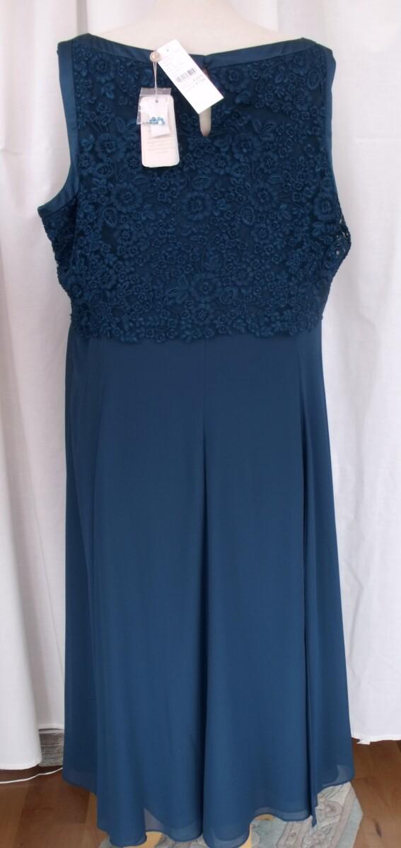 Jacques Vert COCKTAIL DRESS OF TEAL / DEEP TURQUOISE BLUE CHIFFON LOOSE LACE BODICE SEQUINNED & BEADED ON FRONT