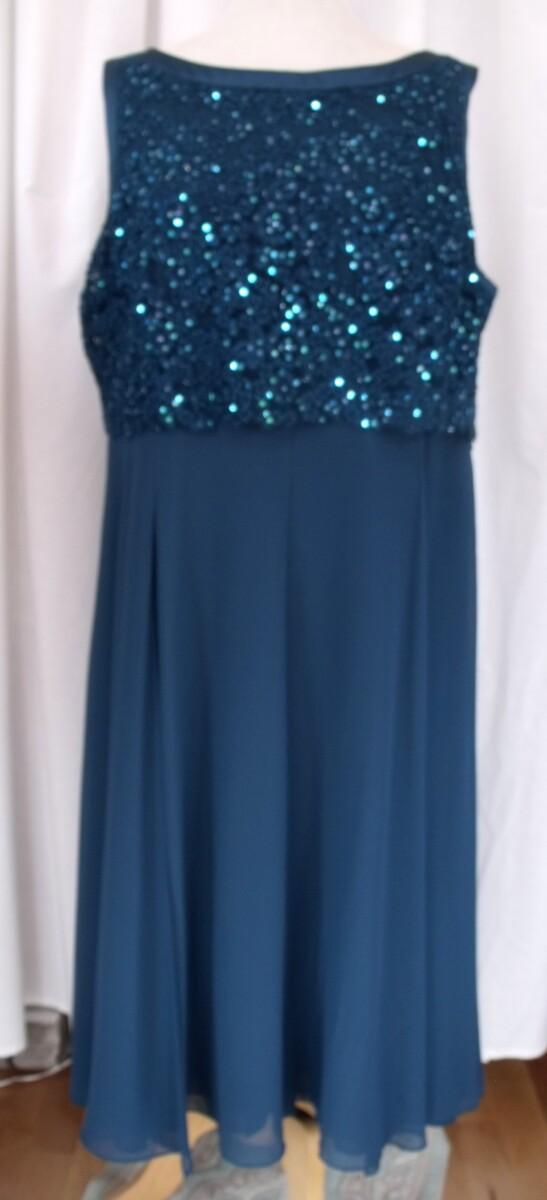 jacques vert COCKTAIL DRESS OF TEAL / DEEP TURQUOISE BLUE CHIFFON LOOSE LACE BODICE SEQUINNED & BEADED ON FRONT