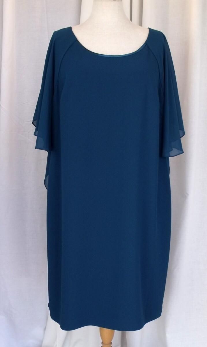 Jacques Vert COCKTAIL DRESS OF TEAL / DEEP TURQUOISE BLUE CREPE &WITH TEAL / DEEP TURQUOISE BLUE CHIFFON TOP BRAND NEW WITH TAGS