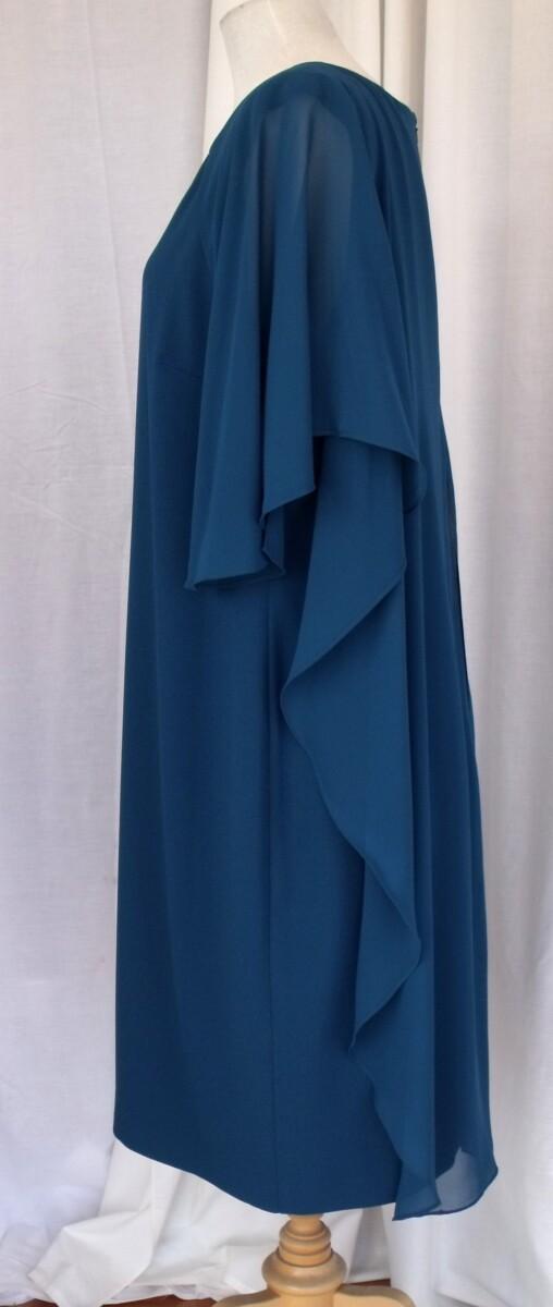 Jacques Vert COCKTAIL DRESS OF TEAL / DEEP TURQUOISE BLUE CREPE &WITH TEAL / DEEP TURQUOISE BLUE CHIFFON TOP
