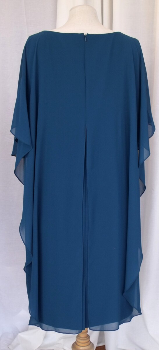 jacques vert COCKTAIL DRESS OF TEAL / DEEP TURQUOISE BLUE CREPE &WITH TEAL / DEEP TURQUOISE BLUE CHIFFON TOP