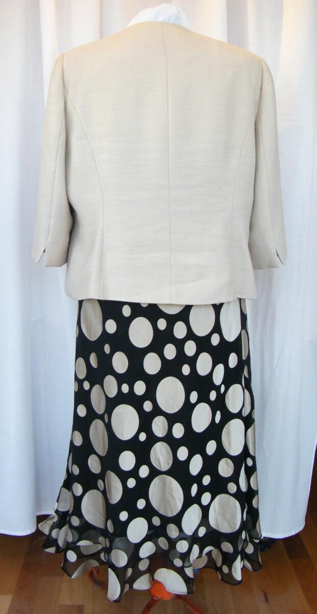 Jacques Vert COCKTAIL HOUR BLACK DEVORE SKIRT & TOP GOLD SPOT PRINT OF VARIOUS SIZES. PALE GOLD WOVEN JACKET EDGED IN BLACK