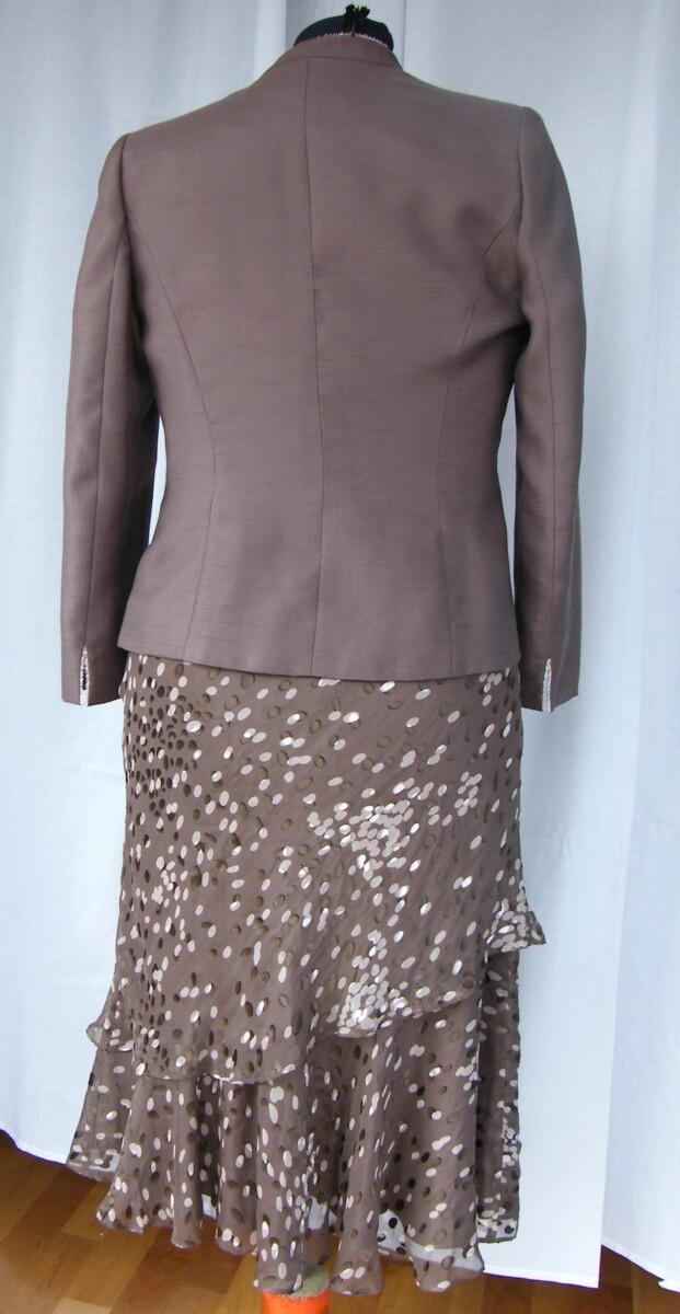 Jacques Vert COFFEE & PEACH RANGE COFFEE SILK DEVORE DRESS RANDOM SPOTS COFFEE WOVEN JACKET EDGED IN LACE