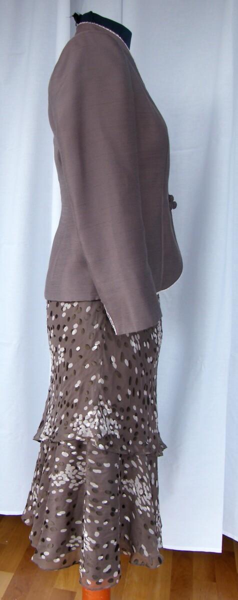 Jacques Vert COFFEE & PEACH RANGE COFFEE SILK DEVORE DRESS RANDOM SPOTS COFFEE WOVEN JACKET EDGED IN LACE