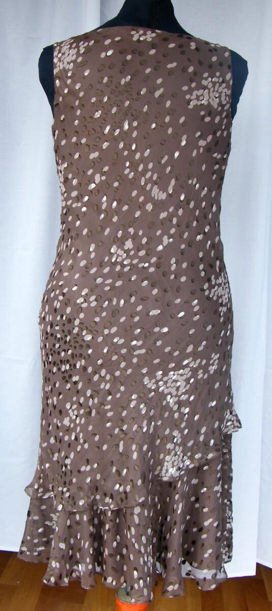 Jacques Vert COFFEE & PEACH RANGE COFFEE SILK DEVORE DRESS RANDOM SPOTS COFFEE WOVEN JACKET EDGED IN LACE