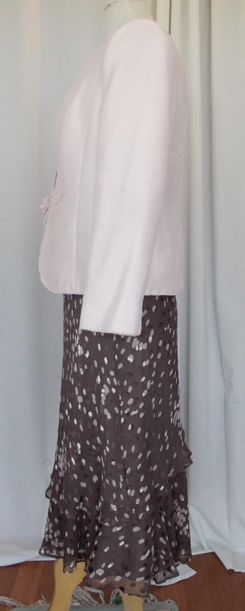 Jacques Vert COFFEE & PEACH RANGE COFFEE SILK DEVORE DRESS RANDOM SPOTS PEACH JACKET EDGED IN LACE