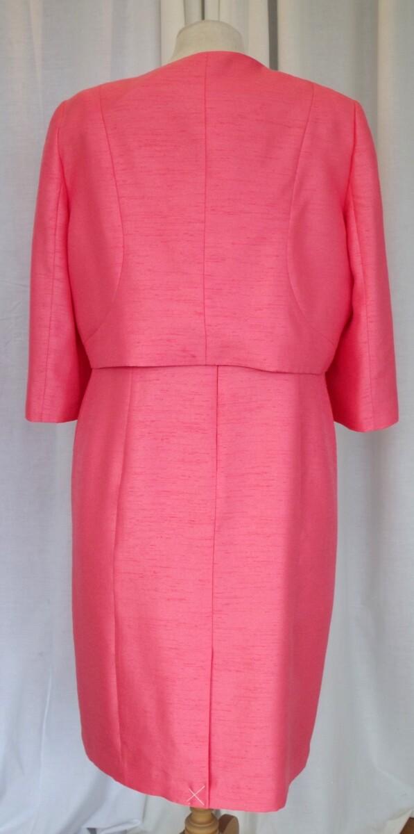 Jacques Vert CORAL SHANTUNG SHIFT DRESS TINY CORAL FLOWERHEADS ON NET ON NECKLINE & CORAL SHANTUNG SHORT JACKET
