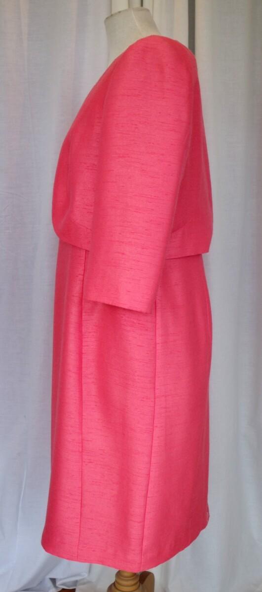 Jacques Vert CORAL SHANTUNG SHIFT DRESS TINY CORAL FLOWERHEADS ON NET ON NECKLINE & CORAL SHANTUNG SHORT JACKET