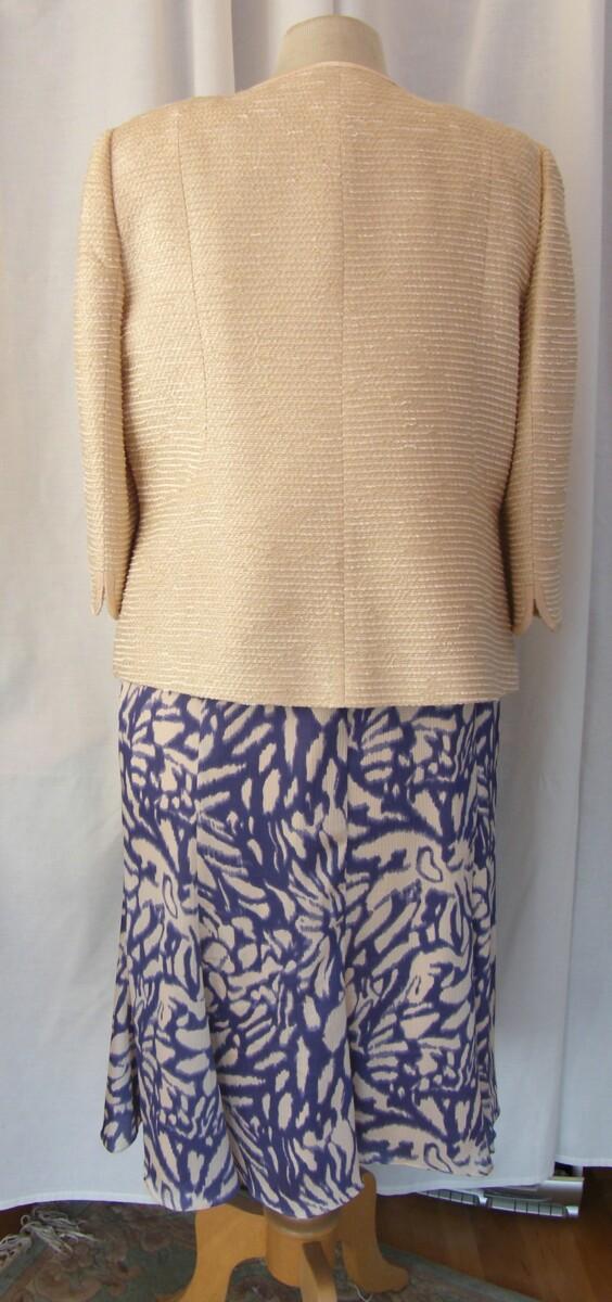 Jacques Vert CORNFLOWER & MAIZE RANGE DRESS OF ABSTRACT FLOWER HEAD PRINT IN CORNFLOWER BLUE ON MAIZE TEXTURED SILK LIKE FABRIC & MAIZE BOUCLE JACKET