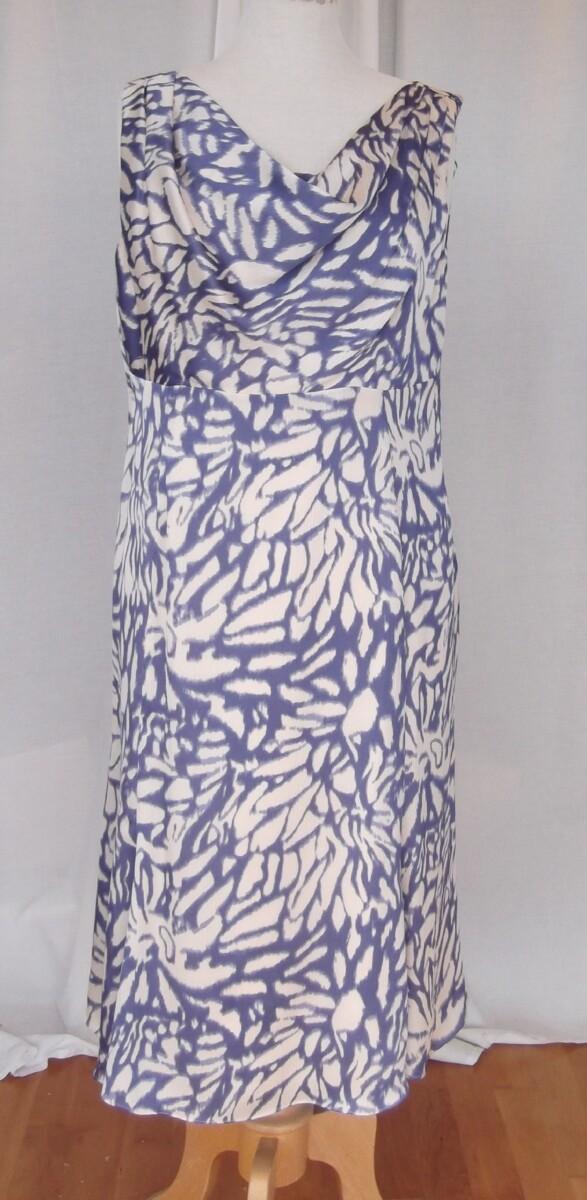 Jacques Vert CORNFLOWER & MAIZE RANGE DRESS OF ABSTRACT FLOWER HEAD PRINT IN CORNFLOWER BLUE ON MAIZE TEXTURED SILK LIKE FABRIC & CORNFLOWER BLUE SHANTUNG JACKET PIPED IN MAIZE