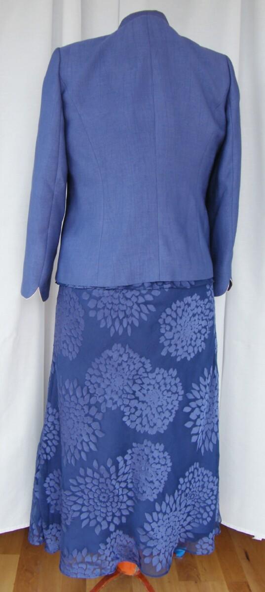 Jacques Vert CORNFLOWER & MAIZE RANGE FLOWER HEAD DEVORE SKIRT & TOP CORNFLOWER BLUE SHANTUNG JACKET PIPED IN MAIZE
