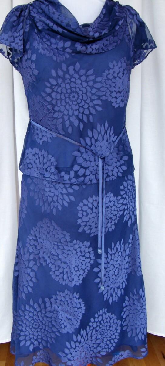 Jacques Vert CORNFLOWER & MAIZE RANGE FLOWER HEAD DEVORE SKIRT & TOP CORNFLOWER BLUE SHANTUNG JACKET PIPED IN MAIZE