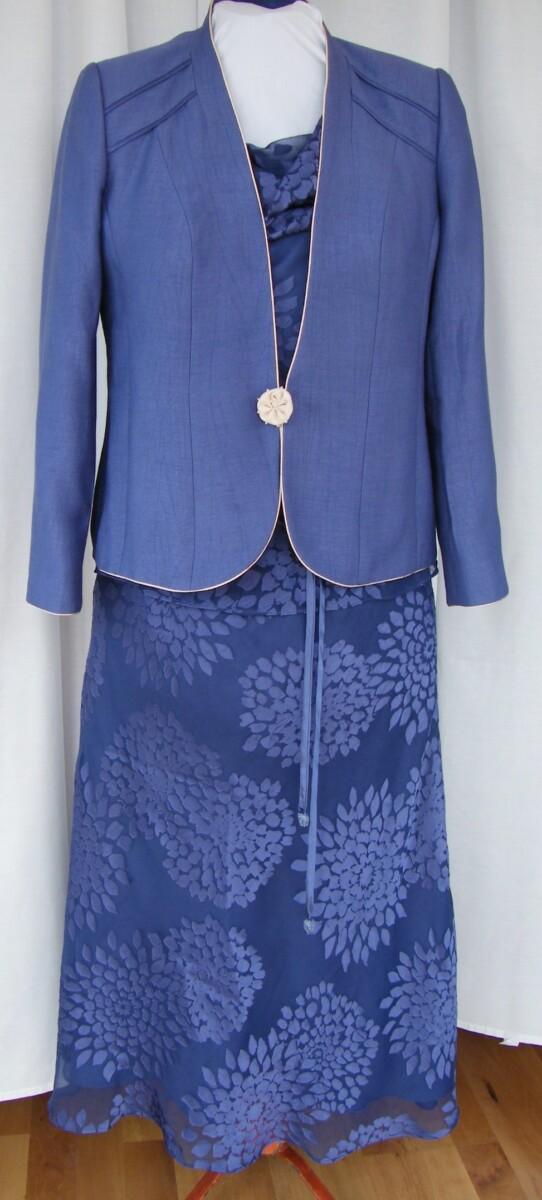 jacques vert CORNFLOWER & MAIZE RANGE FLOWER HEAD DEVORE SKIRT & TOP CORNFLOWER BLUE SHANTUNG JACKET PIPED IN MAIZE