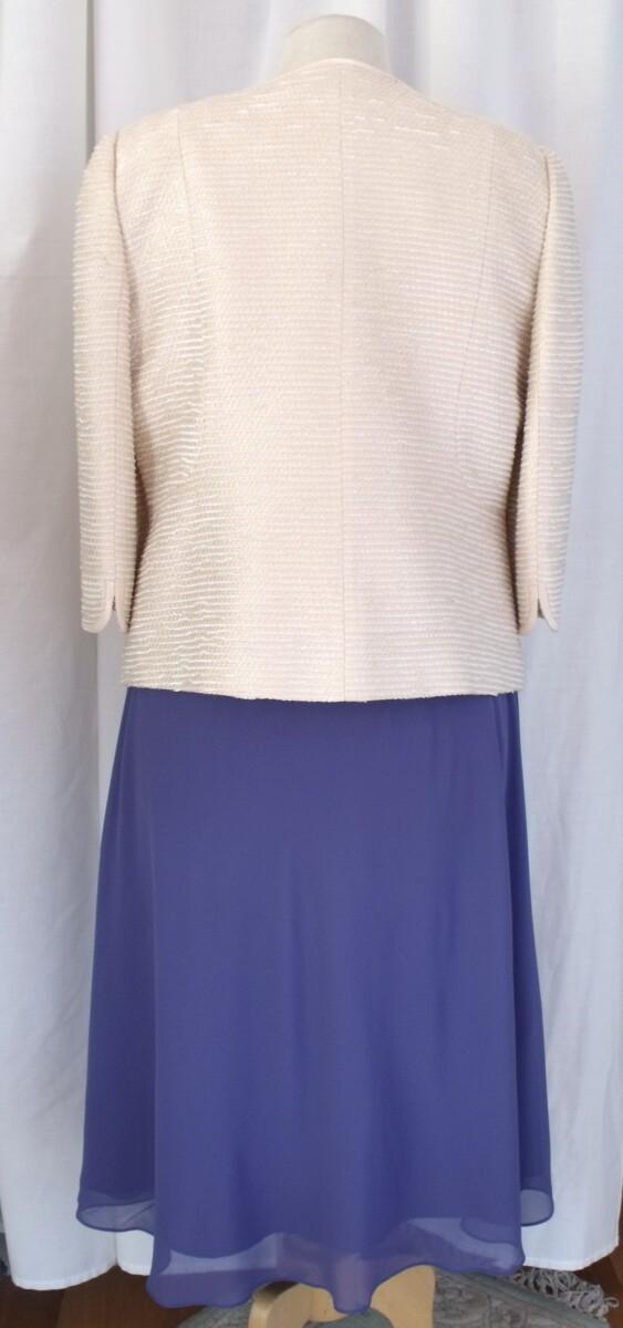 Jacques Vert CORNFLOWER & MAIZE RANGE VIOLET BLUE CHIFFON DRESS MAIZE WATERFALL FRILL TOP & MAIZE BOUCLE JACKET