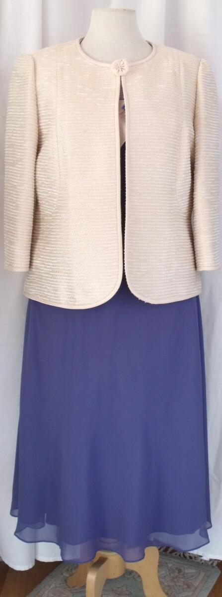 jacques vert CORNFLOWER & MAIZE RANGE VIOLET BLUE CHIFFON DRESS MAIZE WATERFALL FRILL TOP & MAIZE BOUCLE JACKET