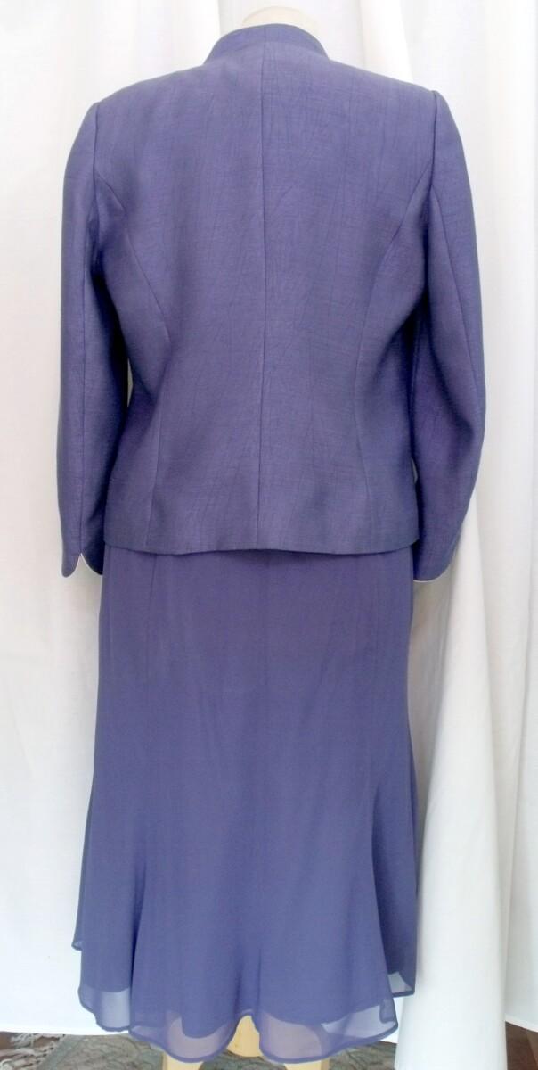 Jacques Vert CORNFLOWER & MAIZE RANGE VIOLET BLUE CHIFFON SKIRT & TOP MAIZE FLOWERHEAD EMBROIDERY & CORNFLOWER BLUE SHANTUNG JACKET PIPED IN MAIZE