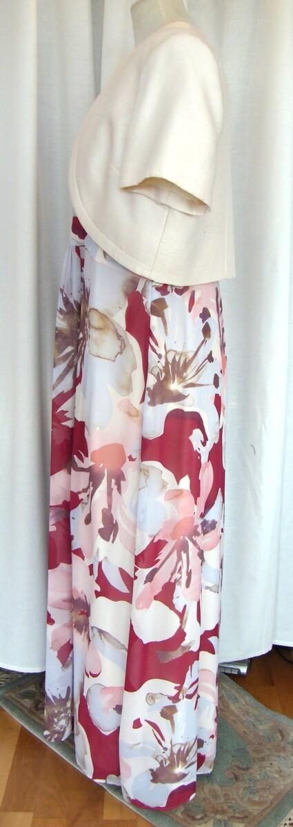 Jacques Vert CRANBERRY RANGE CREPE CHIFFON MAXI DRESS VOLUMINOUS BLOOM PRINT & CRANBERRY RANGE IVORY BOLERO
