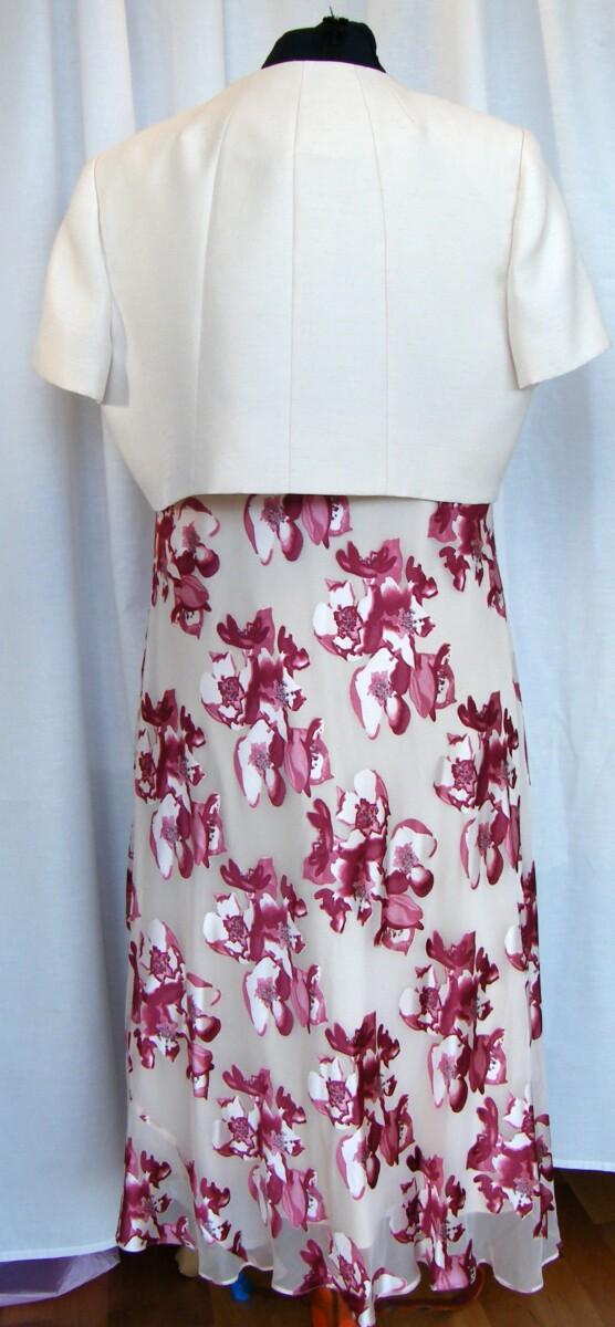 Jacques Vert CRANBERRY RANGE IVORY SILK DEVORE DRESS CRANBERRY RED CROCUS PRINT & CRANBERRY IVORY BOLERO