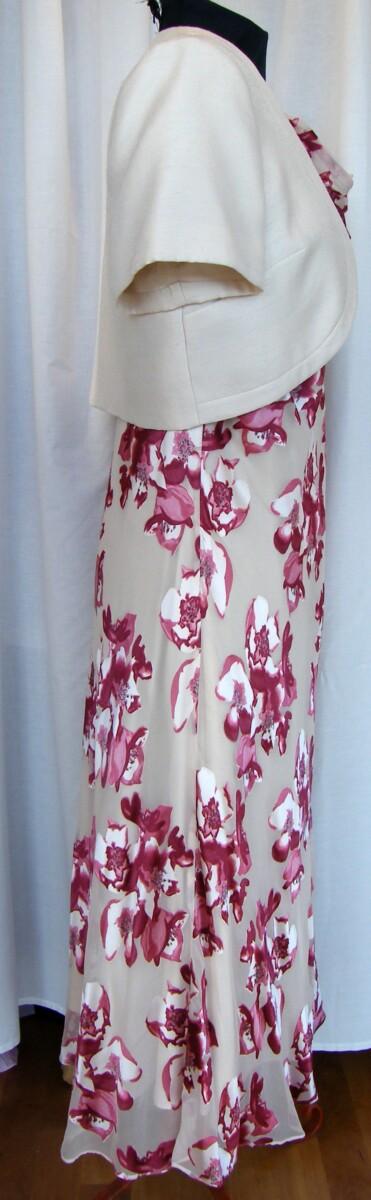 Jacques Vert CRANBERRY RANGE IVORY SILK DEVORE DRESS CRANBERRY RED CROCUS PRINT & CRANBERRY IVORY BOLERO