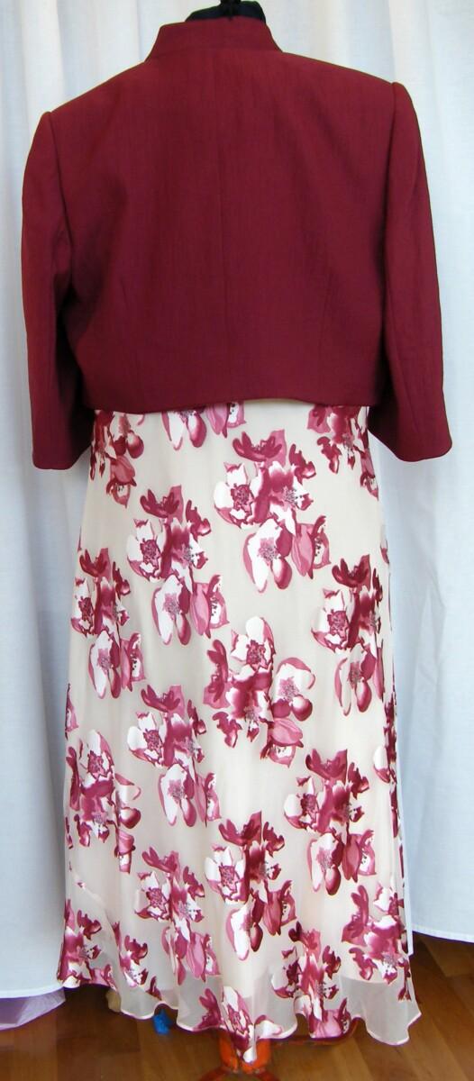 Jacques Vert CRANBERRY RANGE IVORY SILK DEVORE DRESS CRANBERRY RED CROCUS PRINT & CRANBERRY RED NOTCH NECK SHORT JACKET