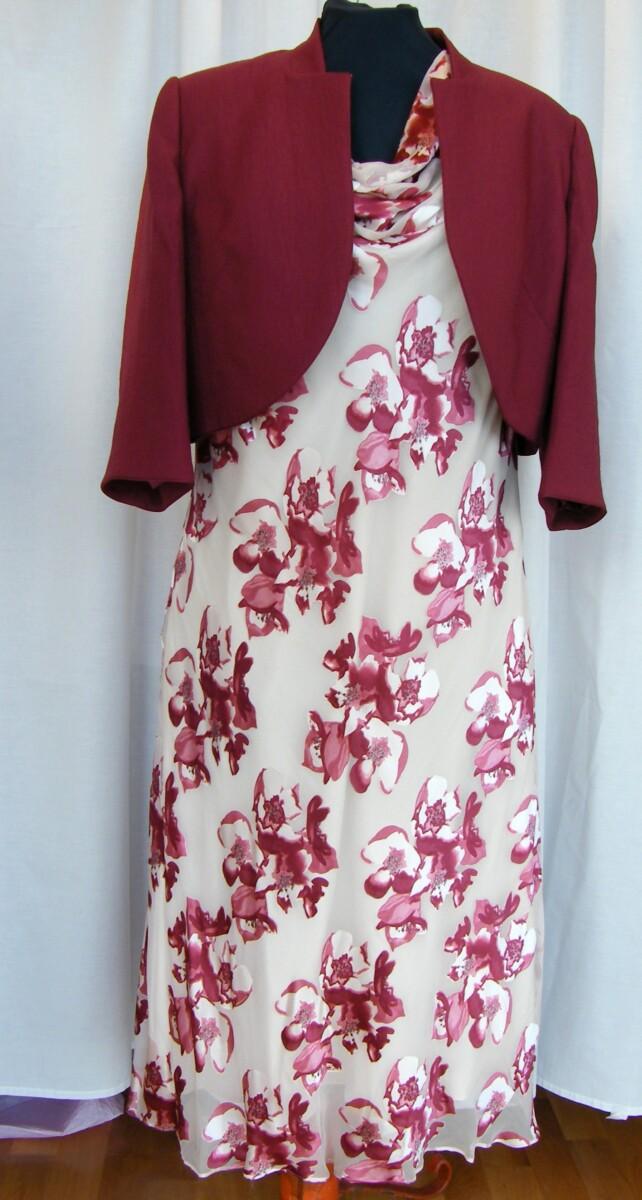 jacques vert CRANBERRY RANGE IVORY SILK DEVORE DRESS CRANBERRY RED CROCUS PRINT & CRANBERRY RED NOTCH NECK SHORT JACKET