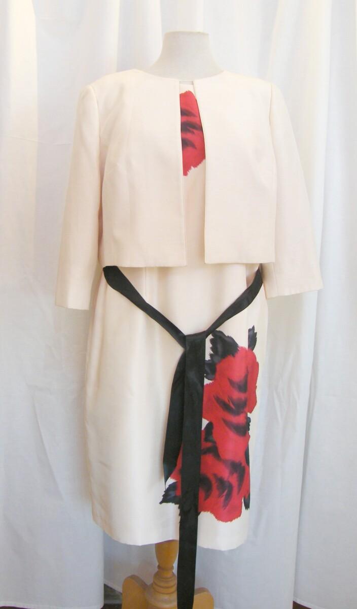 jacques vert CREAM SHANTUNG WITH VERY LARGE SCARLET ROSE PLACEMENT PRINT CREAM SHANTUNG JACKET