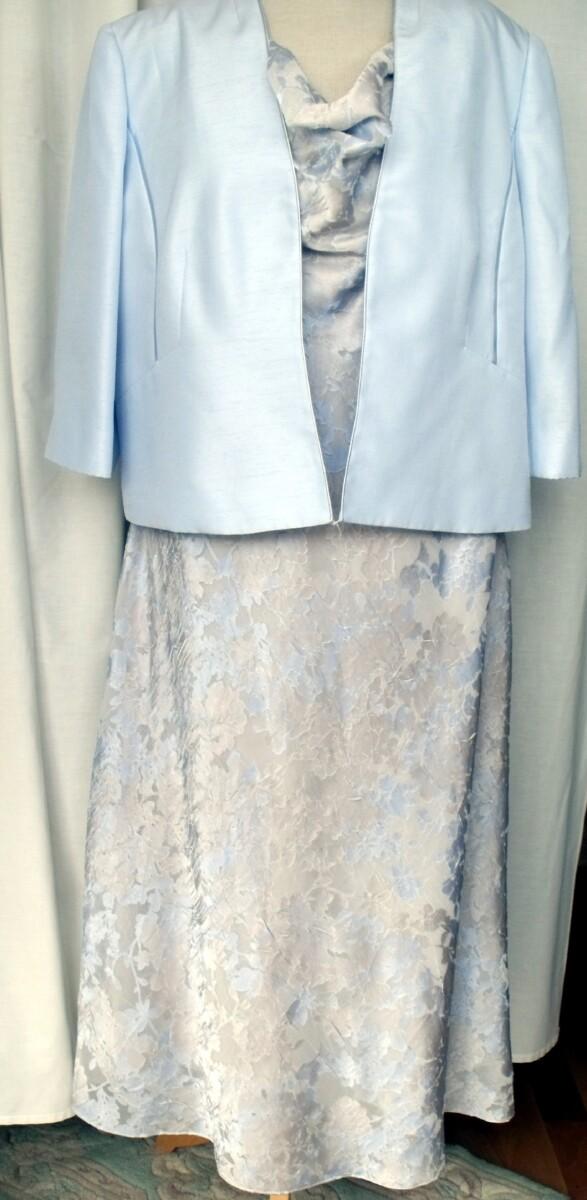 jacques vert CRYSTAL DEVORE DRESS POWDER BLUE PRINT & POWDER BLUE SHANTUNG JACKET