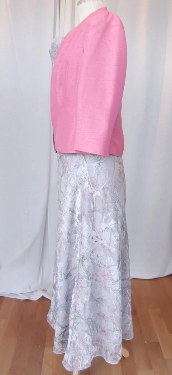 Jacques Vert CRYSTAL DEVORE FIT & FLARE DRESS GREY & CLOVER PINK PRINT MATCHING CLOVER PINK SHANTUNG JACKET